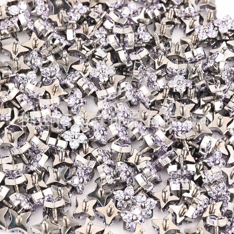 Zesen F136 Titanium Alloy Ear Nail Four-leaf Clover Petals with 5A Zircon Lip Nail G23 Titanium Ear Bone Nail Human Puncture detail image 8
