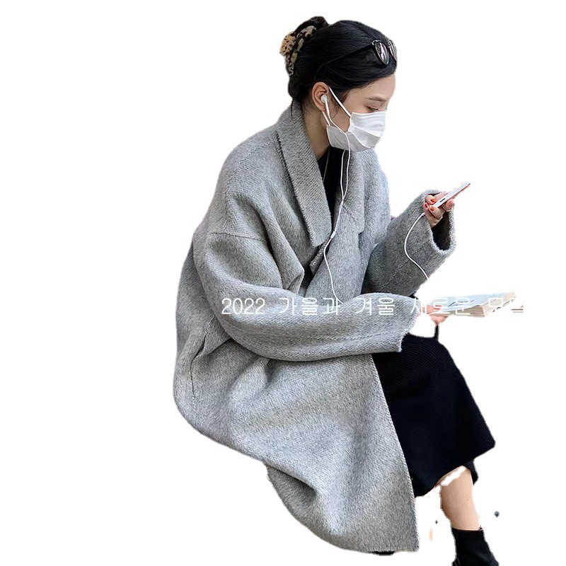 2025年新作 両面ウールコート レディース 4つボタン 韓国風 アルパカ混 ロング丈 ゆったり カジュアルジャケット 女性用