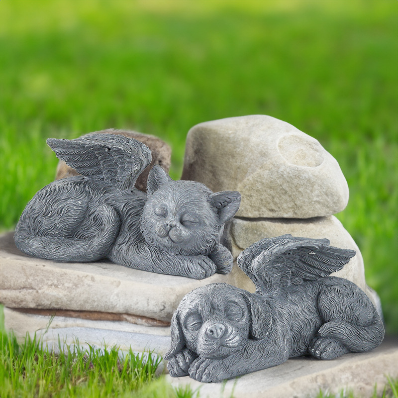  New Garden Creative Angel Cats and Dogs Ornaments Resin Pet Tombstone Memorial Stone Decoration Animal Statue