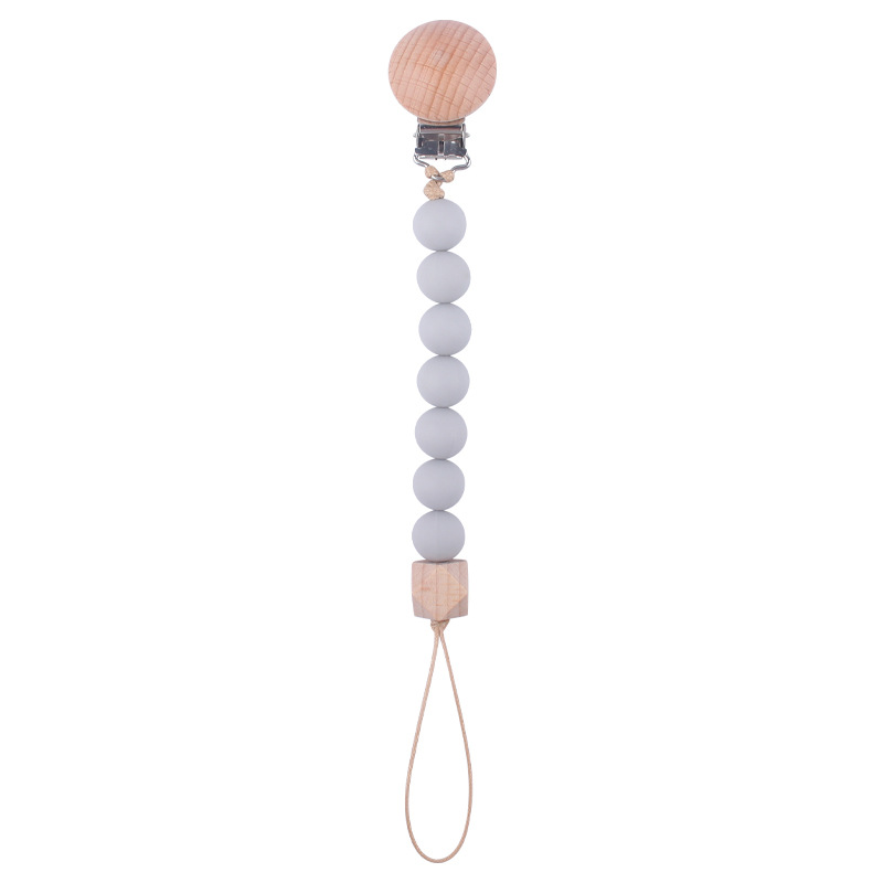 Nuevo bebé suministros de haya chupete clip calmante bebé mordedura de silicona molar madera octogonal chupete cadena anti-caída