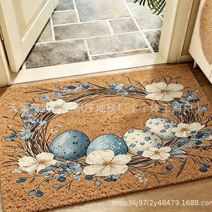 Holiday decorative doormat, new foreign trade model, temu carpet floor mat, silk loop, imitation coconut palm, can be cut, non-slip base, abrasion-resistant