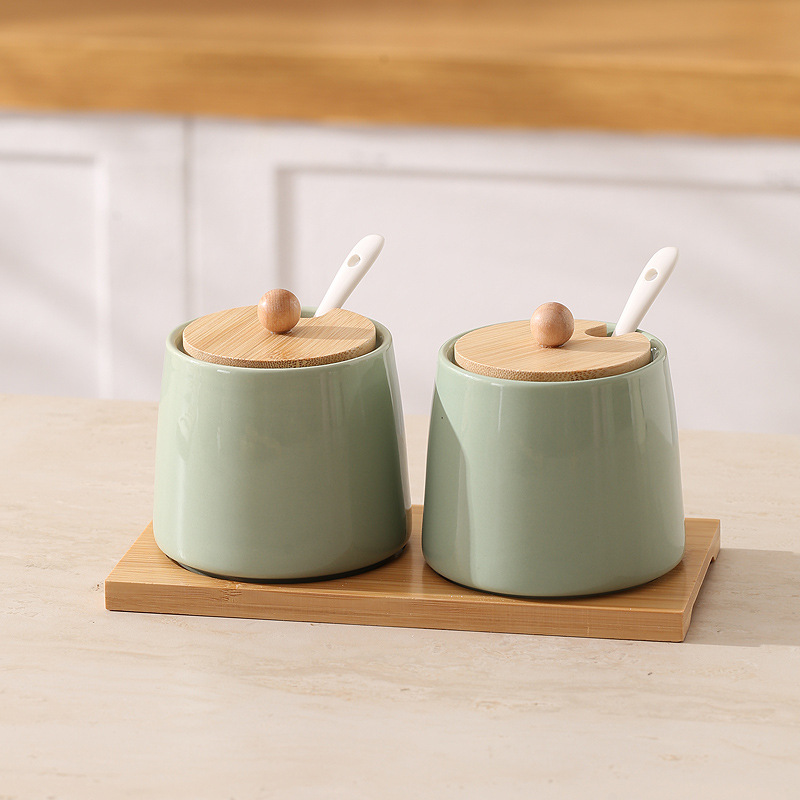 [Fruit green] 2 jars + spoons + bamboo tray
