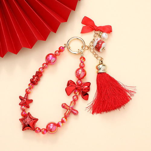 New Year's New Big Red Handmade Beaded Pendant Mobile Phone Case Keychain Ornament Year of the Dragon Festive Series Small Gifts