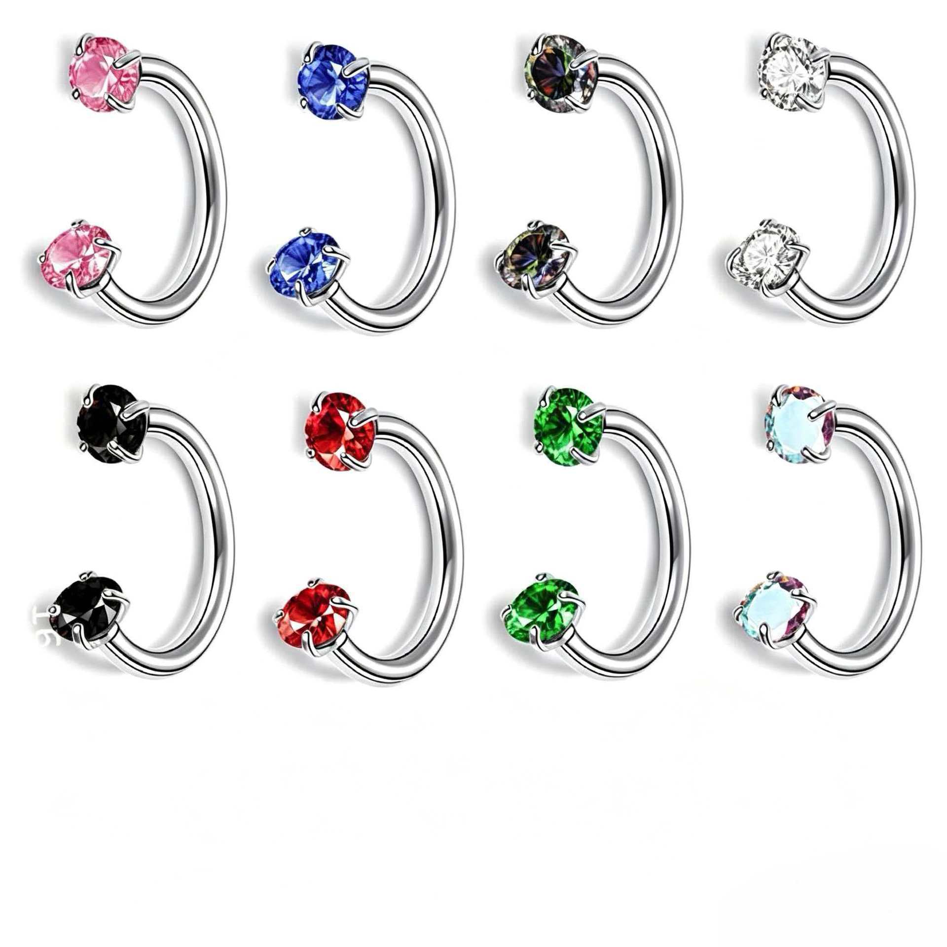 Cross-border stainless steel versatile nose rings, ear studs, horseshoe-shaped studs, steel-colored studs with diamond and cubic zirconia accents, lip rings, ear cartilage studs, and piercing jewelry