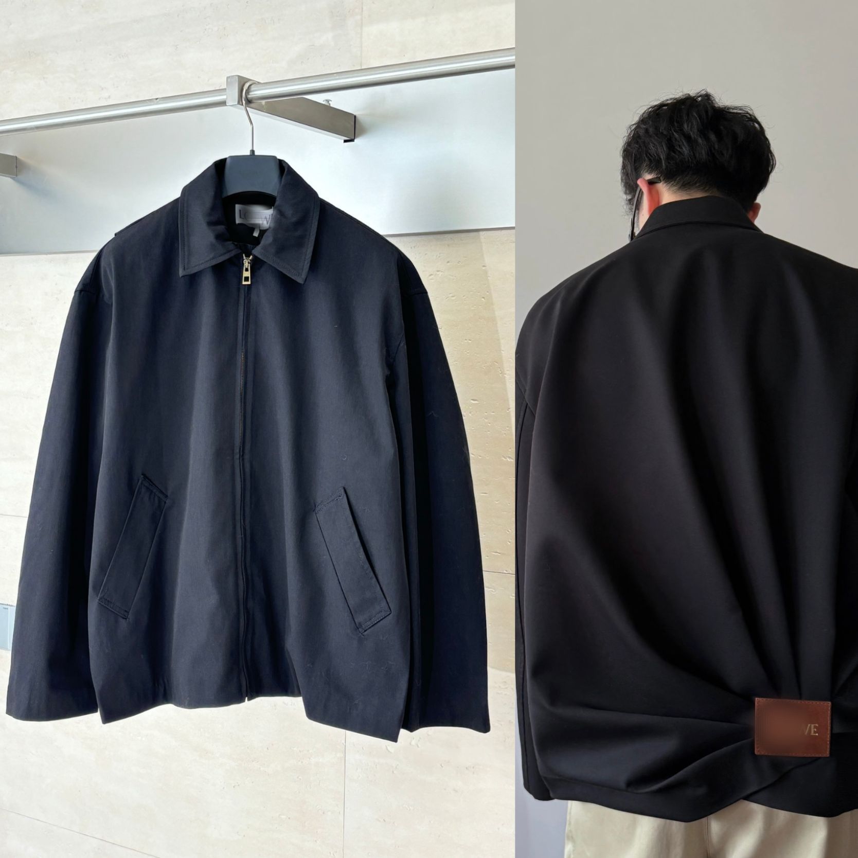 Ceiling Quality Low25Fw Draped Back Leather Brand Pleated Zipper Jacket Jacket Same Style for Male and Female Stars