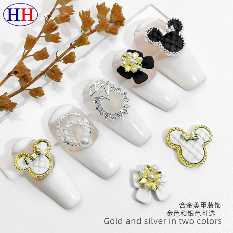 2024 nueva cabeza beige aleación rhinestone joyería de uñas mezclado lote pintura al óleo arco diamante anillo decoración de uñas al por mayor