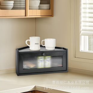 Wooden Corner Bread Box Counter Food Storage Box Rustic Bread Fresh Storage Rack Kitchen Countertop Bread Box
