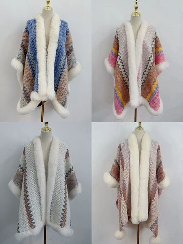 Lijiang Dali hanging ball shawl imitation rex rabbit fur oversized fur collar ethnic style scarf cloak sleeved coat women's cloak