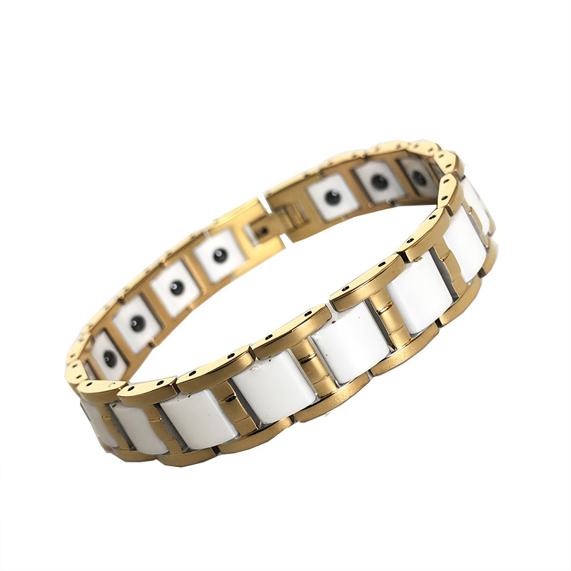La Nueva joyería europea y americana enumeró el oro de acero Titanium con la vieja pulsera magnética de los hombres de cerámica blancos de moda de la pulsera de los hombres