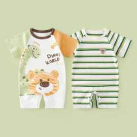 婴幼儿夏季连体衣薄款A类纯棉短爬男女宝宝短袖爬服透气卡通哈衣