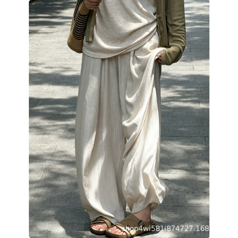 Women's summer thin Tencel linen wide-leg pants, old money style, drapey walking pants, high-waisted ice silk curved pants for petite women Women's summer thin Tencel linen wide-leg pants, old money style, drapey walking pants, high-waisted ice silk curved pants for petite women