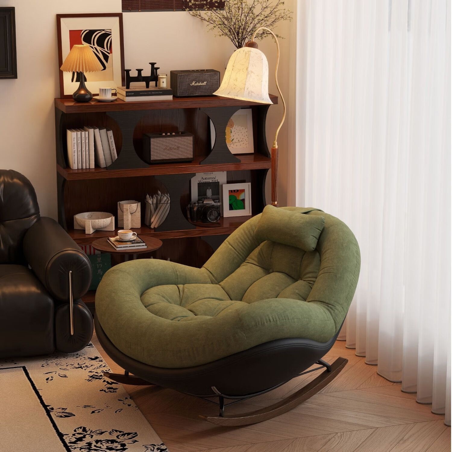 Simple Modern Retro Rocking Chair for Home, Living Room, Bedroom, Balcony, Leisure, Reclining and Sleeping Rocking Lounge Chair