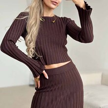 2025亚马逊欧美外贸秋冬女装新款休闲针织衫上衣长裙套装两件套女