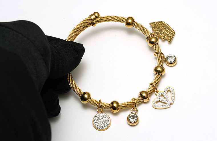 Ethnic Style Geometric Stainless Steel Gold Plated Artificial Gemstones Bangle 1 Piece