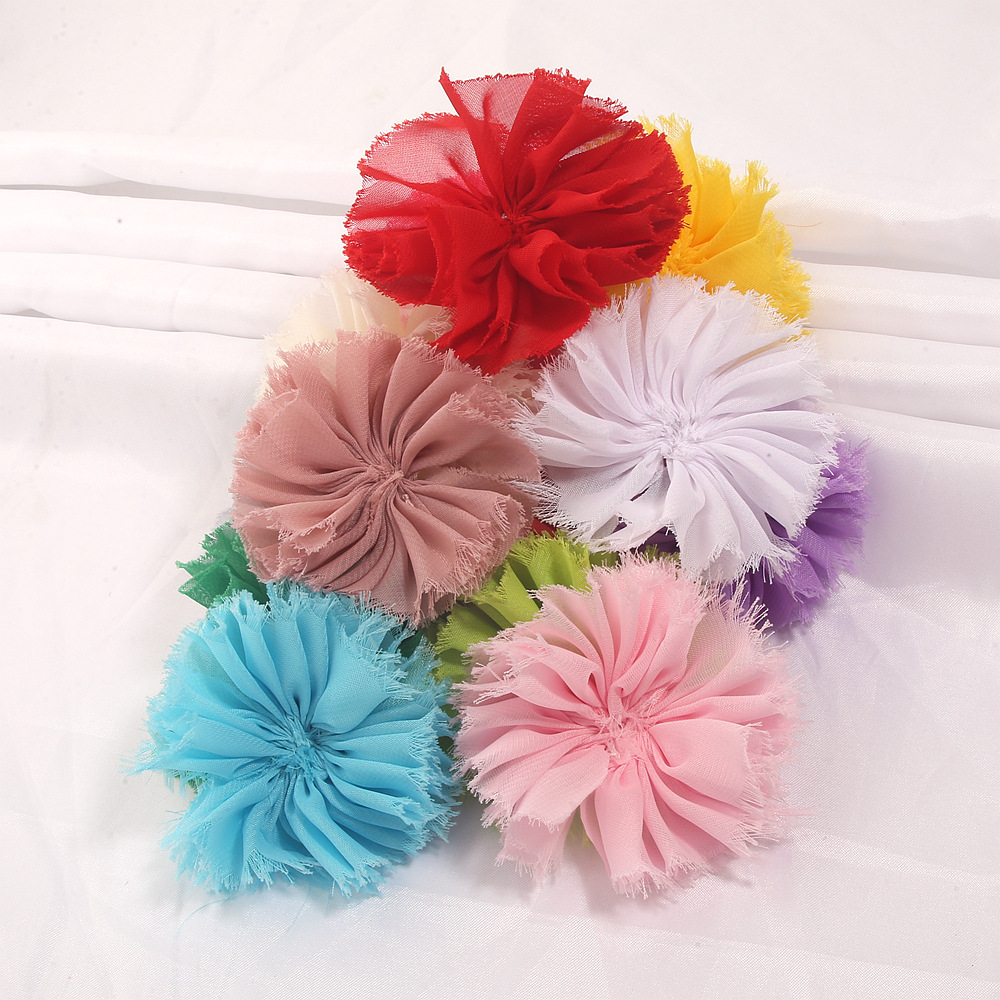 Bestseller in Europe and America: Vintage frayed chiffon floral foreign trade children's hair accessories, DIY headwear and clothing accessories in stock