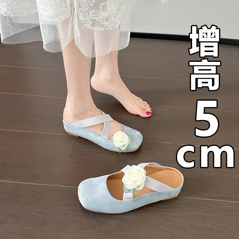 Ready in Stock] Heightening Cross-Strap Baotou Half Slippers for Women New Shallow Mouth Mary Jane Back Empty Flats Ballet Shoes