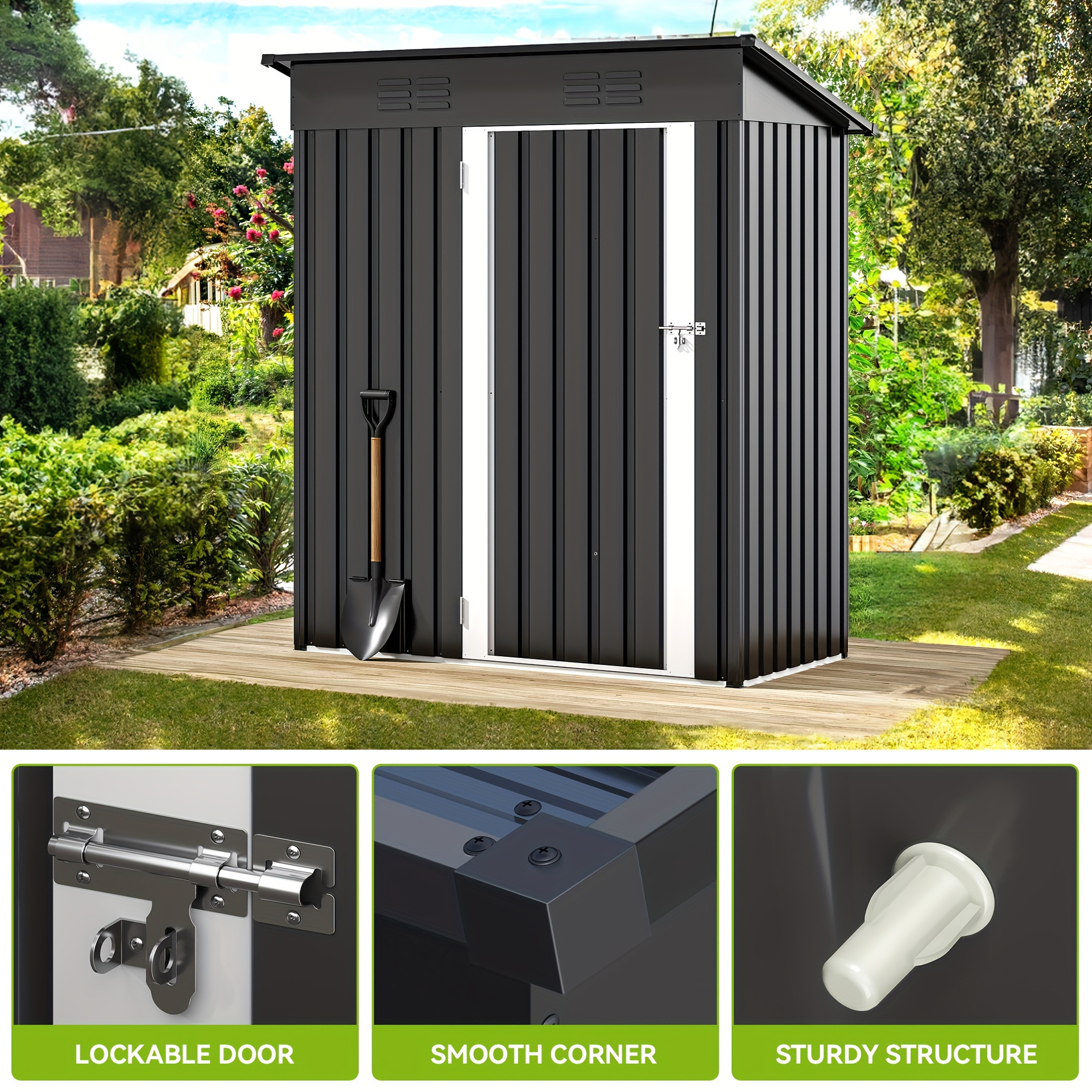 5x3 10x 8FT Large Metal Outdoor Storage Shed, Heavy Duty