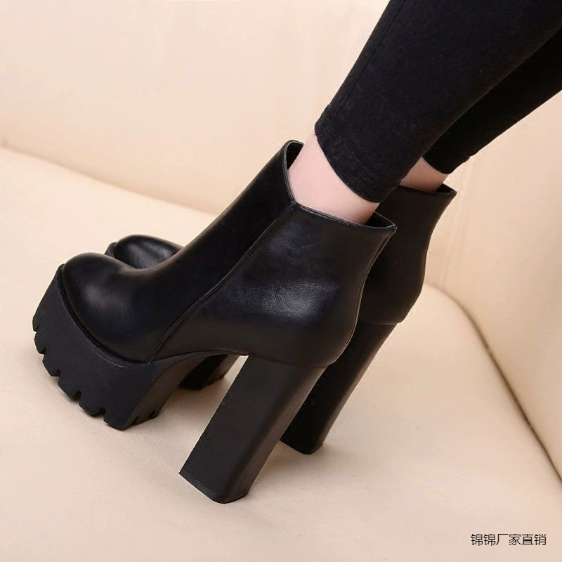 Обнаженные сапоги туфли на высоком каблуке короткие сапоги на каблуке осенние зимние 2024 новые водонепроницаемые сапоги