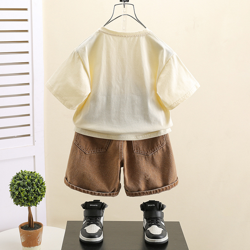 7299 Traje de manga corta de verano Camiseta para niños Traje de dos piezas 2025 Nuevos pantalones cortos para niños Versión coreana del bebé delgado 3