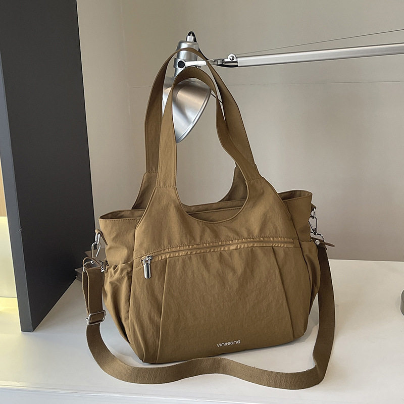 Túi tote nữ cỡ lớn chất liệu nylon nhẹ, túi đeo vai và đeo chéo tiện lợi — Khói tím, Quân đội xanh, màu be, màu nâu chi tiết 14