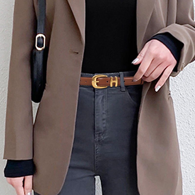 Women's Genuine Leather Belt All-match Retro First Layer Cowhide Pin Buckle Belt Decorative Jeans Belt Female