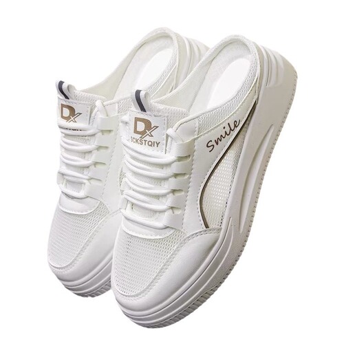 Mesh Airy Slippers 2025 New Summer Casual White Shoes Thick Sole Stylish Rounded Toe Half Support Foreign Trade Wholesale