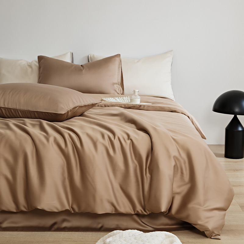 2025 verano fresco juego de cuatro piezas de Tiansi de lujo ligero de alta calidad ropa de cama de seda de hielo cubierta de edredón sedosa ropa de cama desnuda