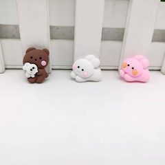 卡通小熊小兔子奶油手機殼配件diy發圈車飾滴膠材料樹脂飾品配件