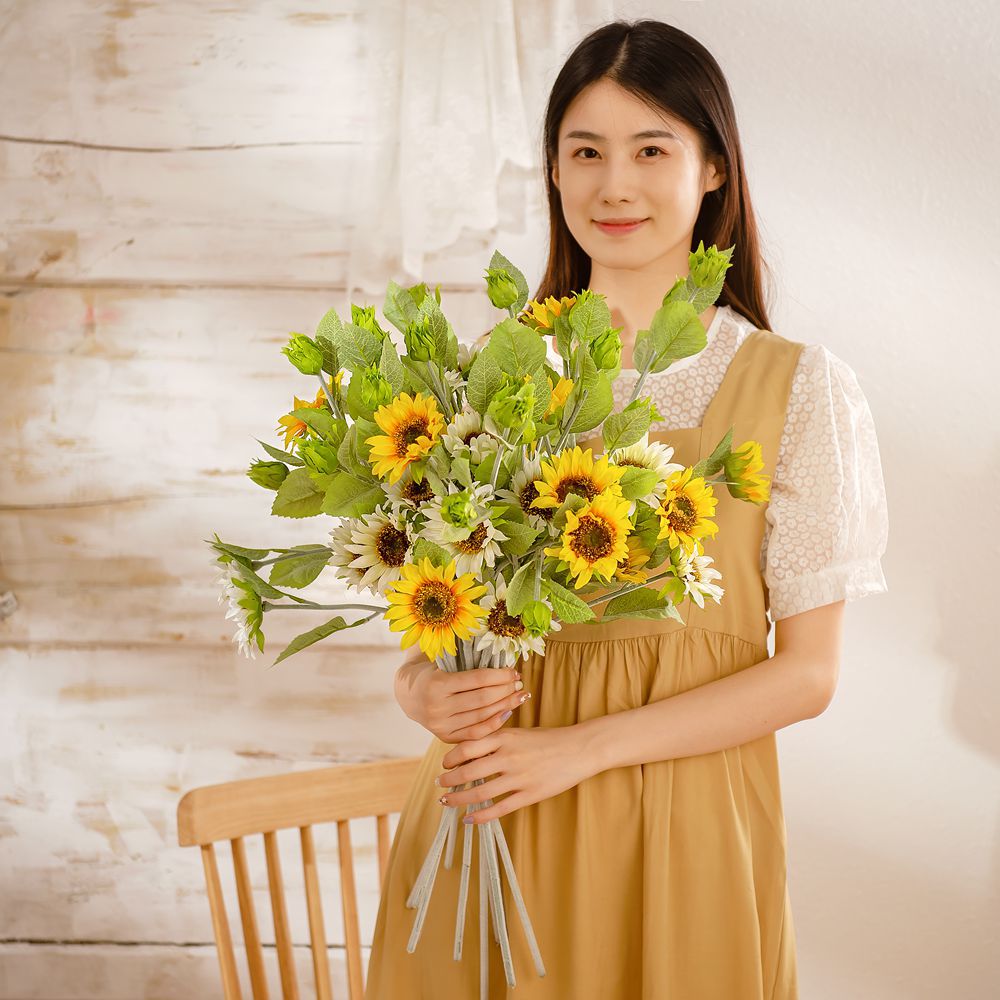 廠家批發椿屋向日葵單枝假花婚慶INS風仿真花家居裝飾跨境YC1057