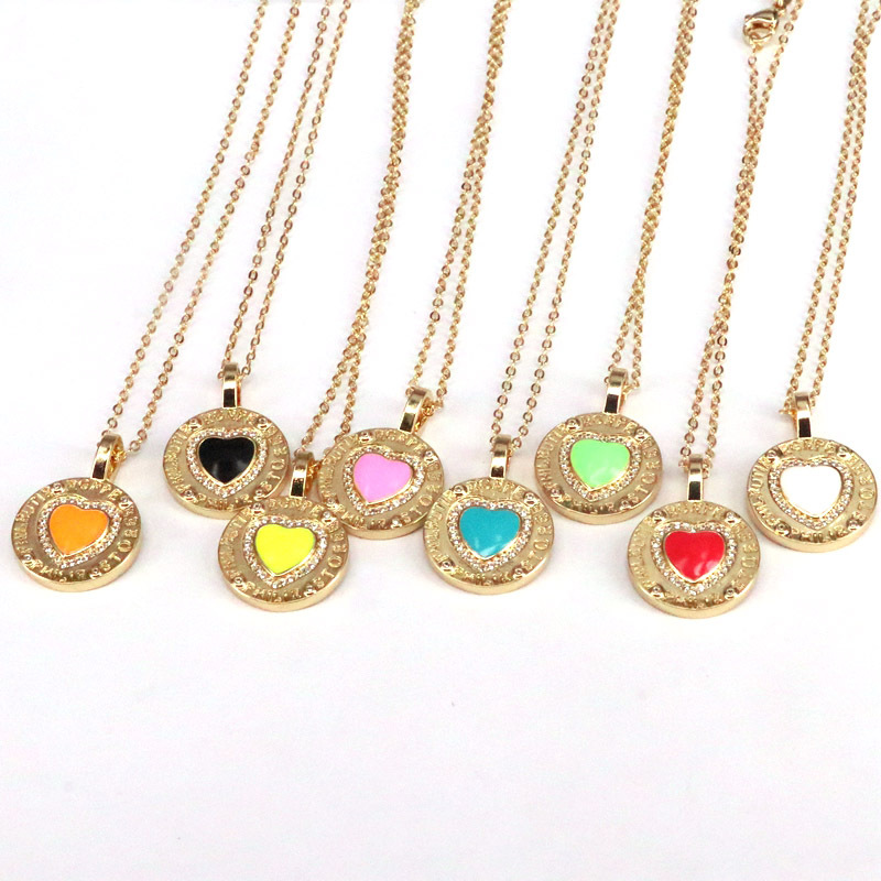 Fashion Enamel Color Drop Oil Heart Pendant Zircon Copper Necklace Wholesale display picture 1