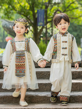 表演民族夏男童国风服儿童汉服中国三月唐装风款短袖服装六一女童