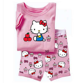 夏款童装外贸韩版中小童两件套女宝宝卡通儿童短袖T恤童套装