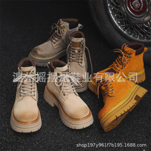 New British Martins Boots for Men and Women Lovers Vintage Genuine Leather Autumn and Winter Boots Thick Sole Heightened Desert Tooling Boots