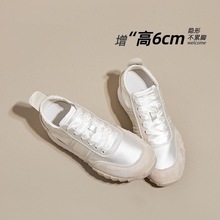 时尚春款内增高德训鞋女夏芭蕾鞋2025新款缎面小个子透气小白阿甘