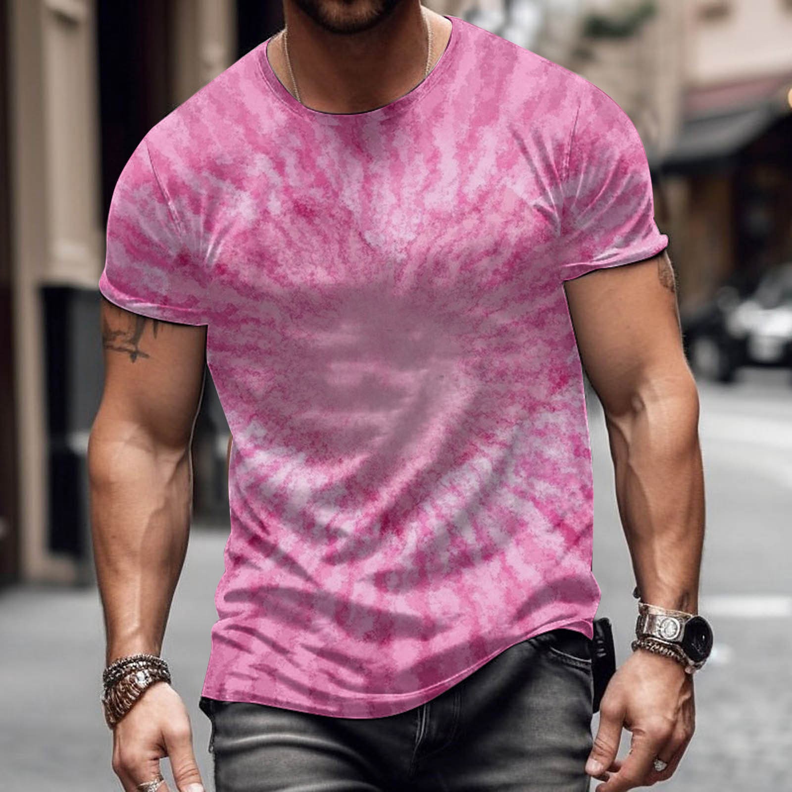 Moda romántica Día de San Valentín colorido amor 3D cepillado lleno de impresión de los hombres calle alta suelta transpirable camiseta de manga corta en stock