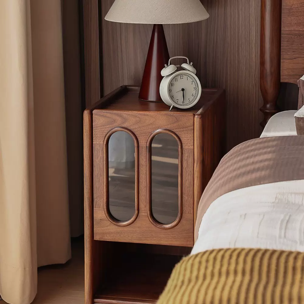 家居复古床头柜美式卧室黑胡桃木床边柜现代简约抽屉式收纳柜