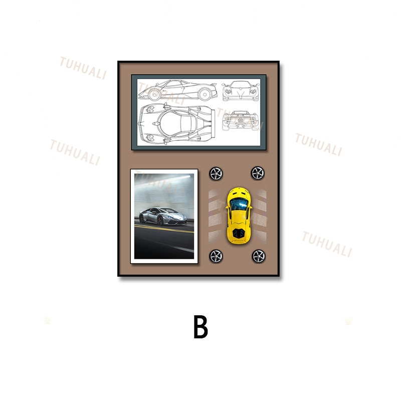 Modelo de coche pintura decorativa sala de estar Fondo pared pintura decorativa pintura tridimensional hecha a mano dormitorio moda tienda de juegos atmósfera de dibujos animados