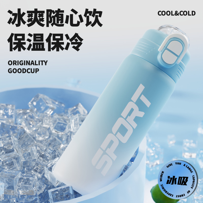 新款高颜值316不锈钢保温杯渐变双饮弹盖大容量户外运动手提水杯|undefined