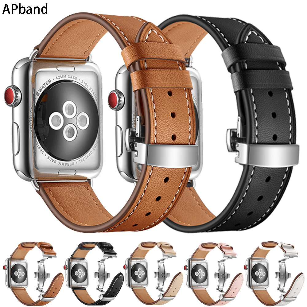 Adecuado para Apple Watch 3 45 applewatch4 5 6 se iwatch 7 mariposa hebilla correa de cuero