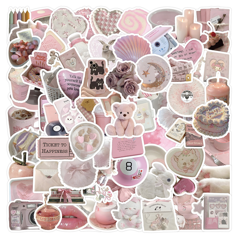 100pcs pink small item stickers ins style high值 highlight cute decoration water cup journal phone case waterproof sticker