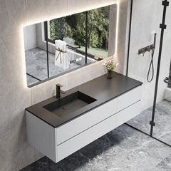 Modern slab integrated bathroom vanity set: washbasin, restroom sink, hotel bathroom cabinet, and basin.