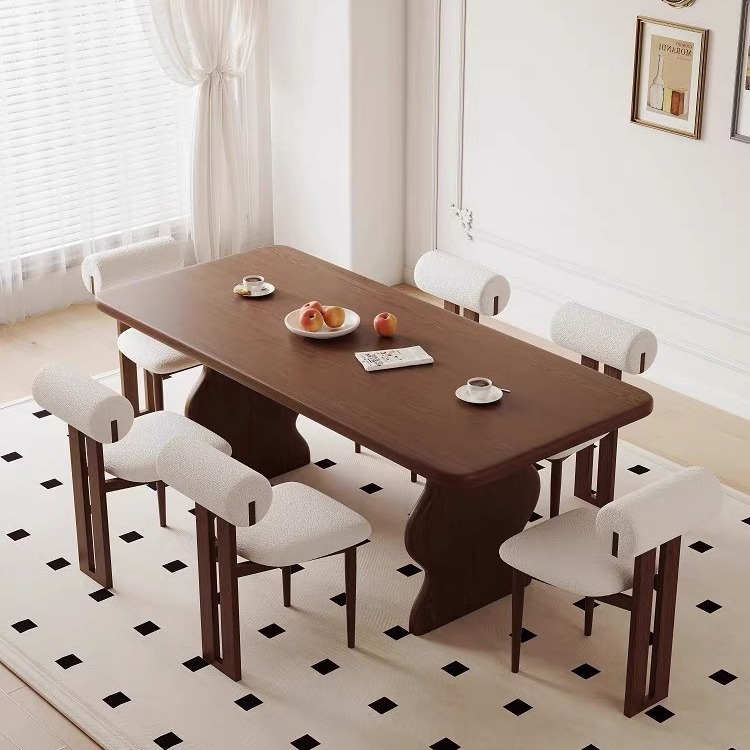 French Retro Solid Wood Rectangular Dining Table with Ancient Style for Small Apartments, Simple Retro Office Desk, Creative Meeting Table