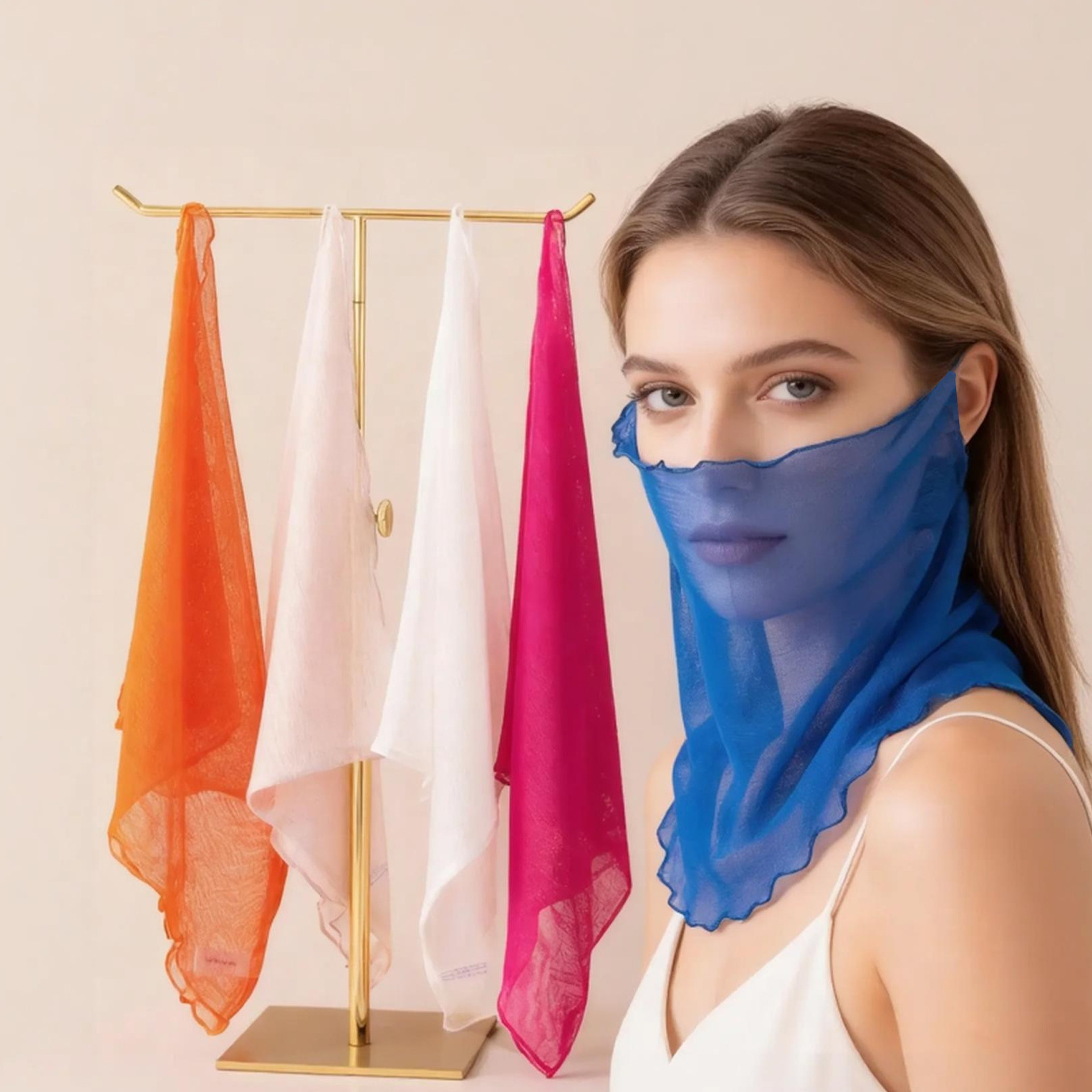 Summer Sun Protection Mask for Women, Neck Protection, Ear-Hanging Veil, Solid Color Neck Scarf, Women's Outdoor Cycling Sun Protection Neck Cover Wholesale