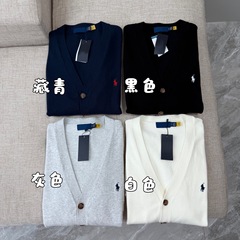 跨境可扫码RL拉夫早秋V领长袖针织开衫小马刺绣轻薄透气排扣上衣