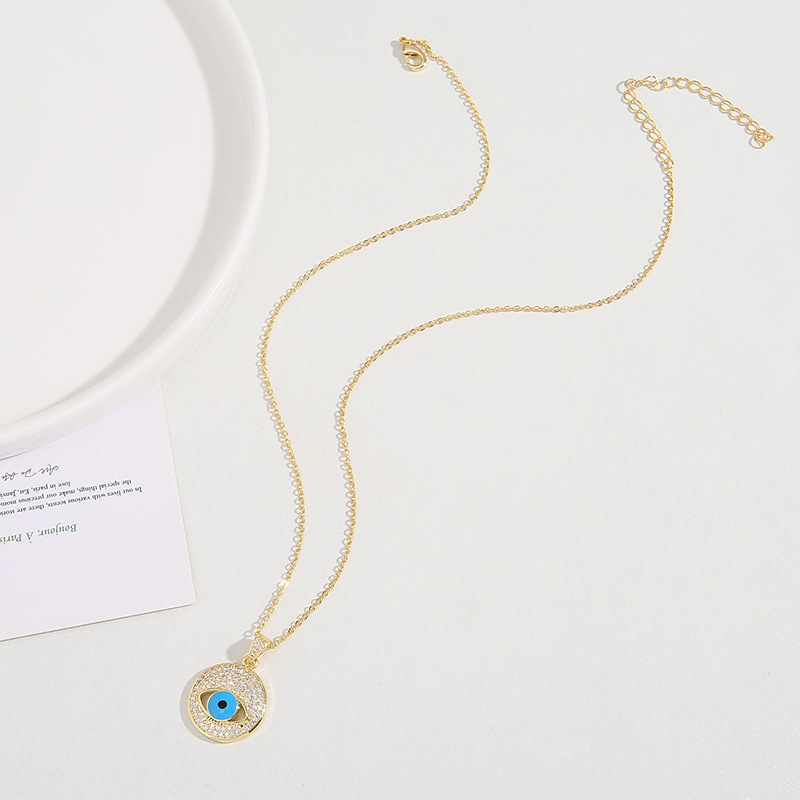 Retro Devilu0027S Eye Copper Enamel Zircon Pendant Necklace