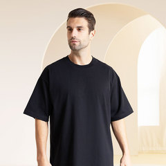 300G Heavyweight Thick Combed Cotton Dual-Spun Men's T-Shirt Loose Drop Shoulder Euro Size Half-Sleeve