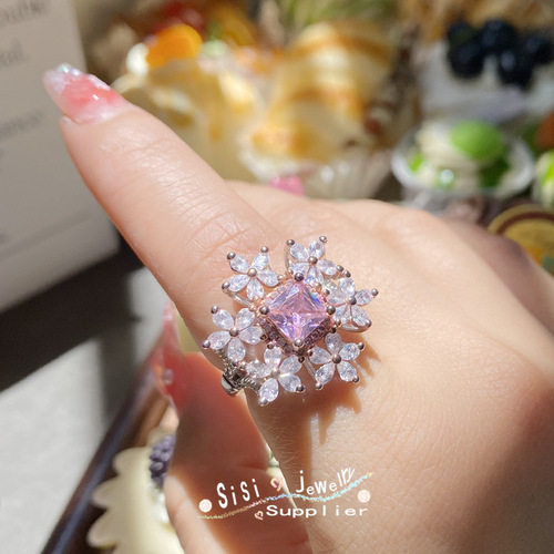 Sisi Under the Cherry Blossom Tree, 18K gold plated, niche design high-end jewelry, Ascher princess pink daisy ring