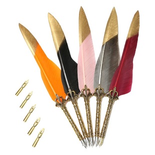 High-end golden feather pen Crown Golden head feather gift pen quill pen teacher signature pen gift box Christmas gift