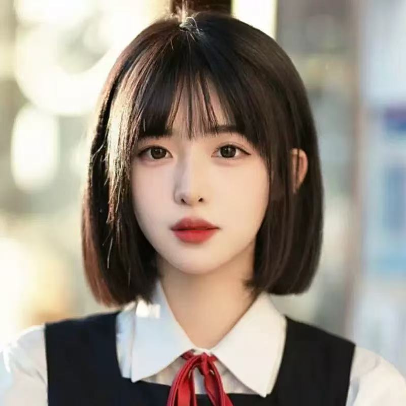Amazon nuevos productos Europeos y estadounidenses pelucas mujeres cabello corto recto medio negro cubierta de cabello corto cabello corto