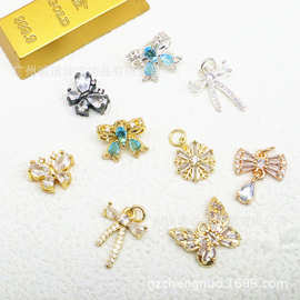 18k金保色微镶锆石雪花吊坠蝴蝶结蝴蝶吊坠diy项链手链配件饰品